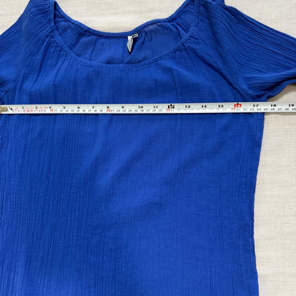 Old Navy Womens XS Royal Blue Cotton Gauze 3/4 Lettuce Hem Sleeve Blouse Top Off - Picture 4 of 10